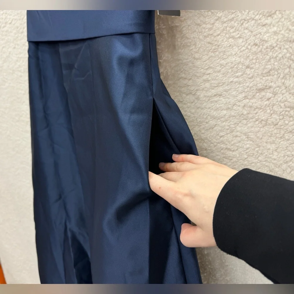 ALFRED SUNG Off-the-Shoulder Draped Satin Maxi Dress Pockets Size 4 NEW $240 - Picture 8 of 12